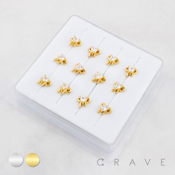 RIBBON HEART WITH BEZEL CZ 316L SURGICAL STEEL L-SHAPE NOSE RING BOX